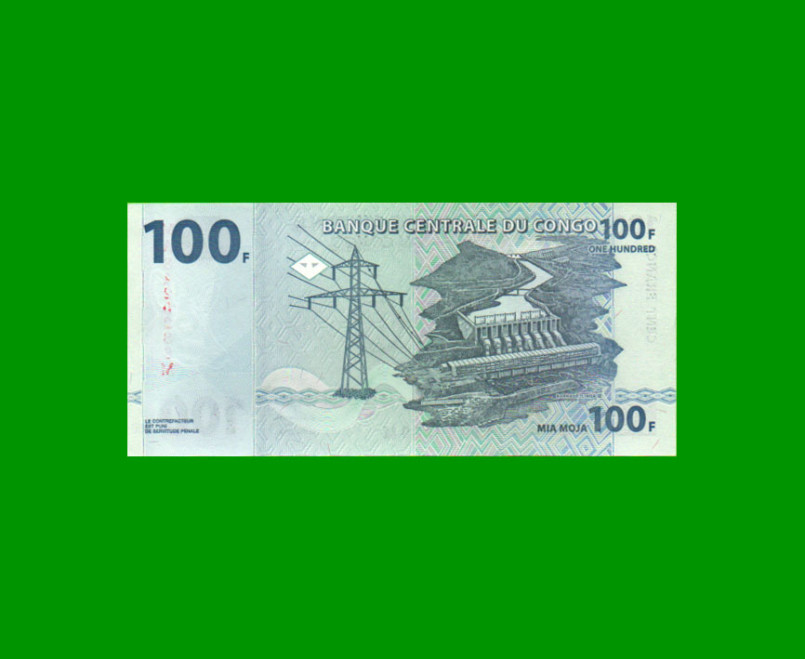 BILLETE DE CONGO 100 FRANCOS, PICK 92, AÑO 2000, ESTADO SIN CIRCULAR.- - Imagen 2