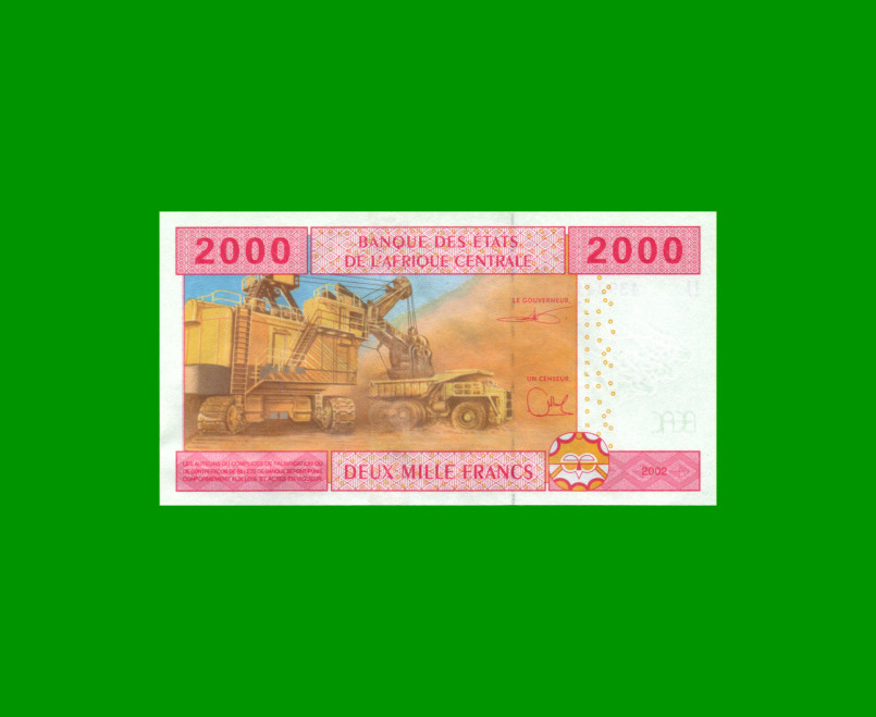 BILLETE DE AFRICA CENTRAL - CAMERUN 2.000 FRANCOS, PICK 208U, AÑO 2002, ESTADO EXCELENTE.- - Imagen 2