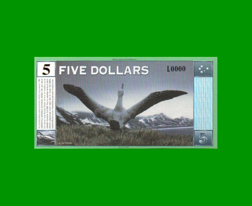 BILLETE DE ANTARTIDA 5 DOLARES, SPECIMEN, FANTASIA, AÑO 2001, ESTADO SIN CIRCULAR.- - Imagen 2