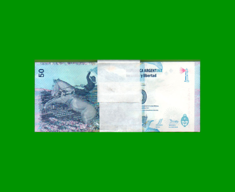 FAJO DE BILLETES PESOS 3er DISEÑO $50,00, BOT 4202, PICK NEW, AÑO 2015, ESTADO SIN CIRCULAR.- - Imagen 2