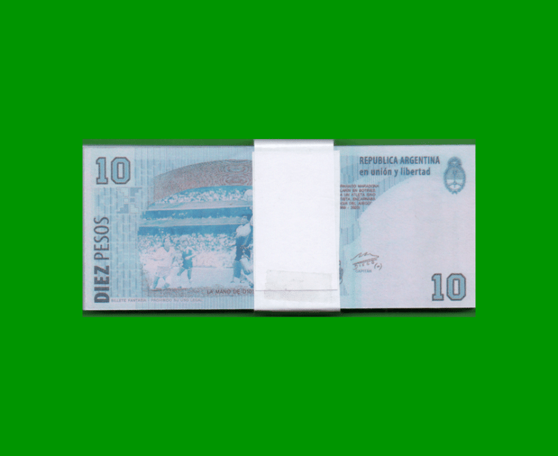 FAJO DE BILLETES DE DIEGO MARADONA, $10,00, AÑO 2020, FANTASIA, ESTADO SIN CIRCULAR.- - Imagen 2