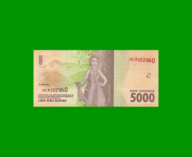 BILLETE DE INDONESIA 5.000 RUPIAS, PICK 156a, AÑO 2016, ESTADO SIN CIRCULAR.- - Imagen 2