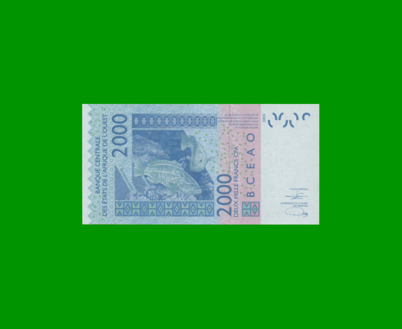 BILLETE DE AFRICA DEL OESTE - TOGO 2.000 FRANCOS, PICK 816T, ESTADO SIN CIRCULAR.- - Imagen 2