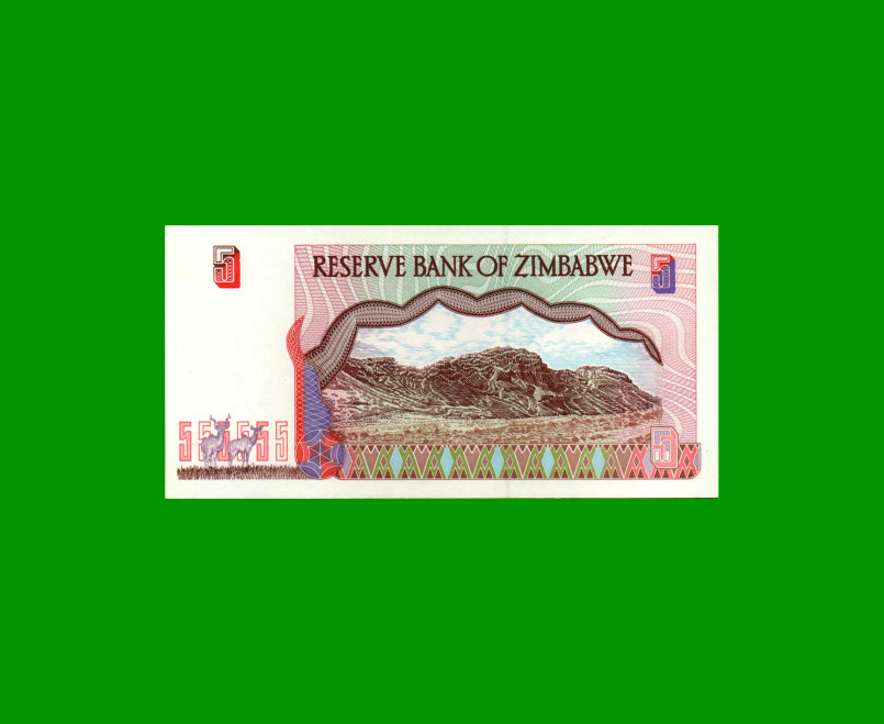 BILLETE DE ZIMBABWE 5 DOLARES, PICK 5a, ESTADO SIN CIRCULAR.- - Imagen 2