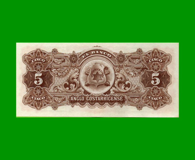 BILLETE DE COSTA RICA 5 COLONES, S122, AÑO 1917, ESTADO SIN CIRCULAR.- - Imagen 2