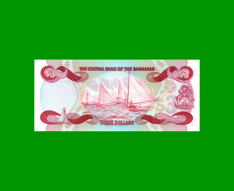 BILLETE DE BAHAMAS 3 DOLARES, PICK 44a, AÑO 1984, ESTADO SIN CIRCULAR.- - Imagen 2