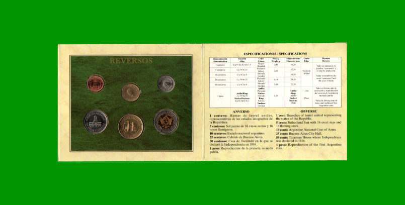 ESTUCHE BLISTER SET (6) MONEDAS ARGENTINAS, AÑO 1992/ 1995, ESTADO NUEVO.- - Imagen 2