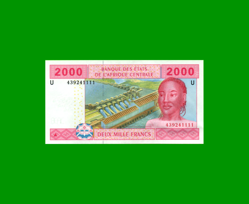 BILLETE DE AFRICA CENTRAL - CAMERUN 2.000 FRANCOS, PICK 208U, AÑO 2002, ESTADO EXCELENTE.-