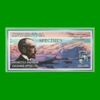 BILLETE DE ANTARTIDA 5 DOLARES, SPECIMEN, FANTASIA, AÑO 2001, ESTADO SIN CIRCULAR.-