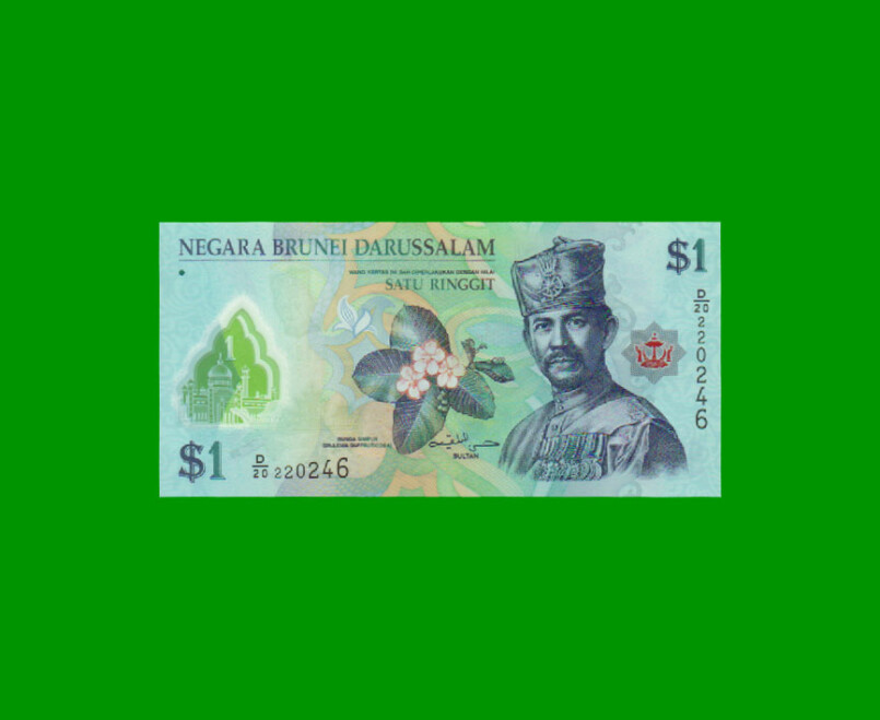 BILLETE DE BRUNEI 1 RINGGIT, POLYMERO, PICK 35, AÑO 2011, ESTADO SIN CIRCULAR.-