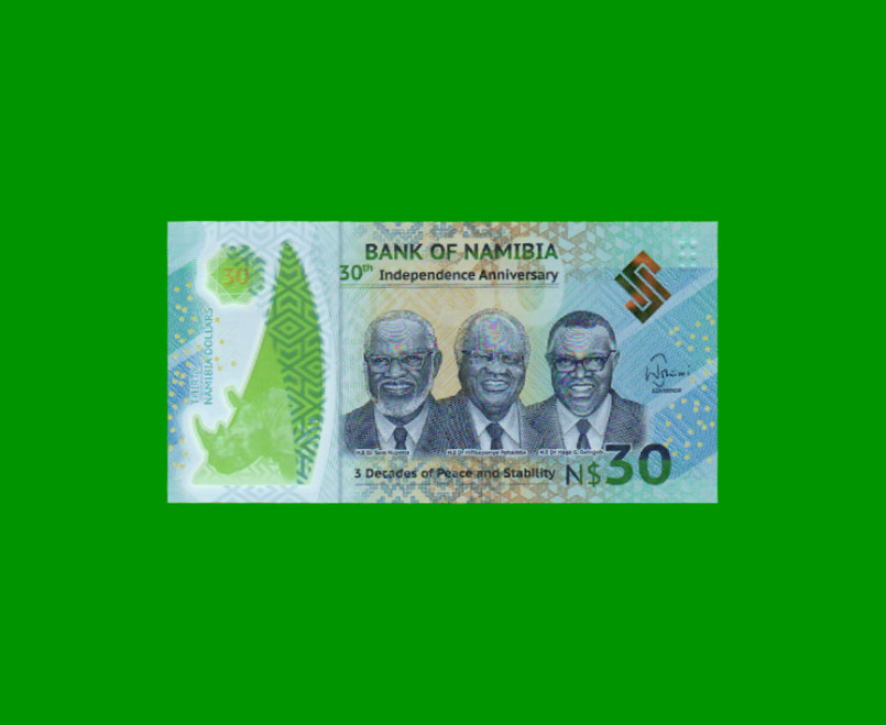 BILLETE DE NAMIBIA 30 DOLARES, POLYMERO, PICK 18, ESTADO SIN CIRCULAR.-