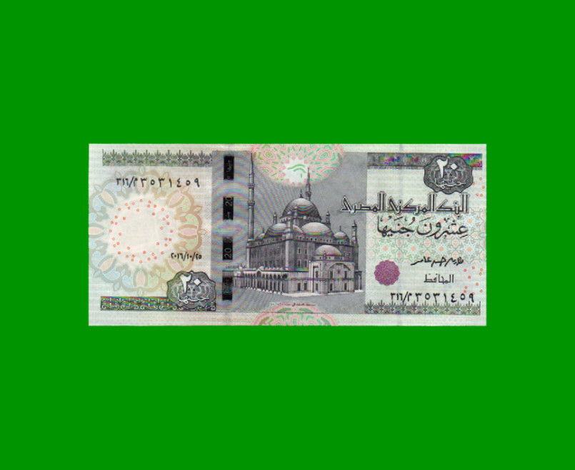 BILLETE DE EGIPTO 20 LIBRAS, PICK 74, AÑO 2016, ESTADO SIN CIRCULAR.-