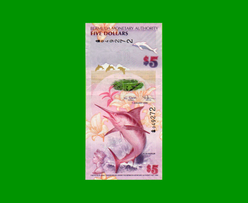 BILLETE DE BERMUDA 5 DOLARES, HIBRIDO, PICK 58, ESTADO SIN CIRCULAR.-