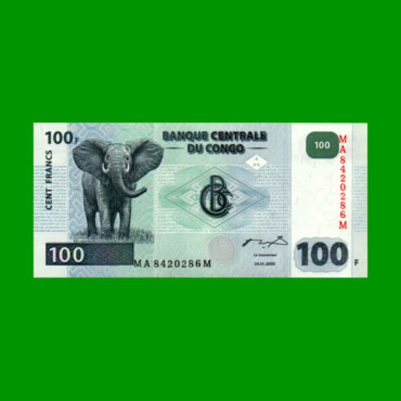 BILLETE DE CONGO 100 FRANCOS, PICK 92, AÑO 2000, ESTADO SIN CIRCULAR.-