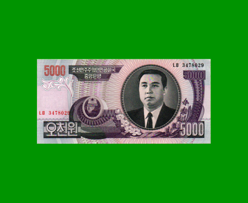 BILLETE DE COREA DEL NORTE 5.000 WON, PICK 46, ESTADO SIN CIRCULAR.-