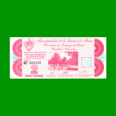 BONO DE LA MUNICIPALIDAD DE FRIAS $2,00, SERIE A, AÑO 1996, ESTADO EXCELENTE+ .-