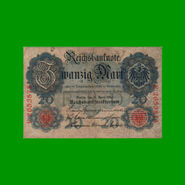BILLETE DE ALEMANIA 20 MARCOS, PICK 40b, AÑO 1910, ESTADO BUENO+ .-