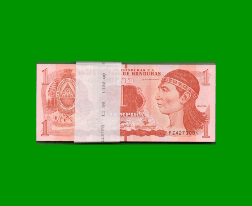 FAJO DE BILLETES DE HONDURAS 1 LEMPIRA, PICK NEW, AÑO 2019, ESTADO SIN CIRCULAR.-