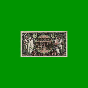 BILLETE DE AUSTRIA NOTGELD CIUDAD DE FAHRAFELD 10 HELLER, ESTADO EXCELENTE+ .-