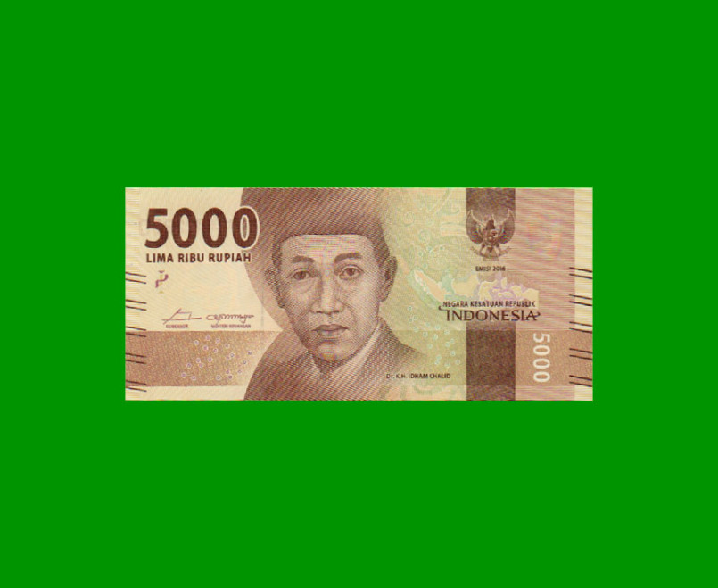 BILLETE DE INDONESIA 5.000 RUPIAS, PICK 156a, AÑO 2016, ESTADO SIN CIRCULAR.-