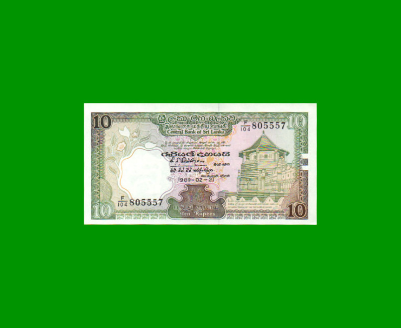 BILLETE DE SRI LANKA 10 RUPIAS, PICK 96c, AÑO 1989, ESTADO SIN CIRCULAR.-