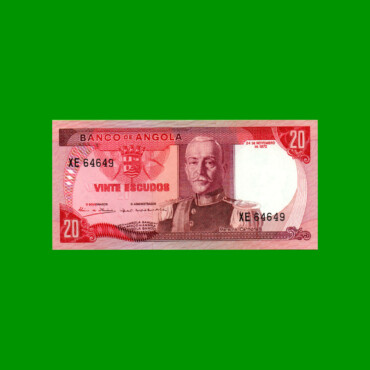 BILLETE DE ANGOLA 20 ESCUDOS, PICK 99, AÑO 1972, ESTADO SIN CIRCULAR.-