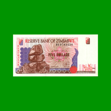 BILLETE DE ZIMBABWE 5 DOLARES, PICK 5a, ESTADO SIN CIRCULAR.-