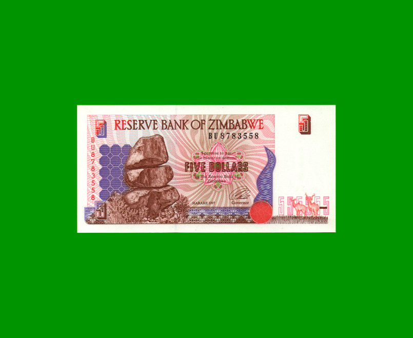 BILLETE DE ZIMBABWE 5 DOLARES, PICK 5a, ESTADO SIN CIRCULAR.-