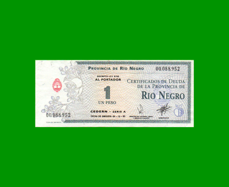 BONO DE RIO NEGRO $ 1,00, EC 374, AÑO 1995, ESTADO EXCELENTE.-