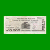 BONO REPOSICION DE TUCUMAN 10.000 AUSTRALES, EC 133R, ESTADO BUENO+ .-