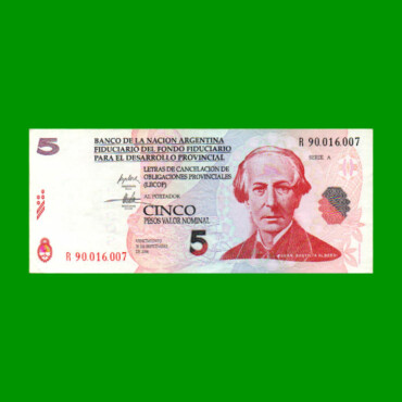 BONO REPOSICION NACIONAL LECOP $ 5,00, EC 202R, ESTADO EXCELENTE- .-