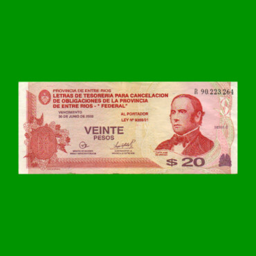 BONO REPOSICION DE ENTRE RIOS $ 20,00, EC 338R, ESTADO MUY BUENO+ .-
