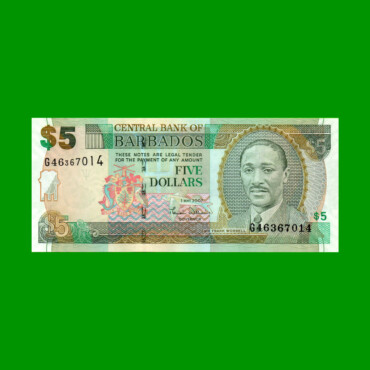 BILLETE DE BARBADOS 5 DOLARES, PICK 67, AÑO 2007, ESTADO SIN CIRCULAR.-