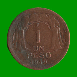 MONEDA DE CHILE 1 PESO,  AÑO 1949, ESTADO USADA.-