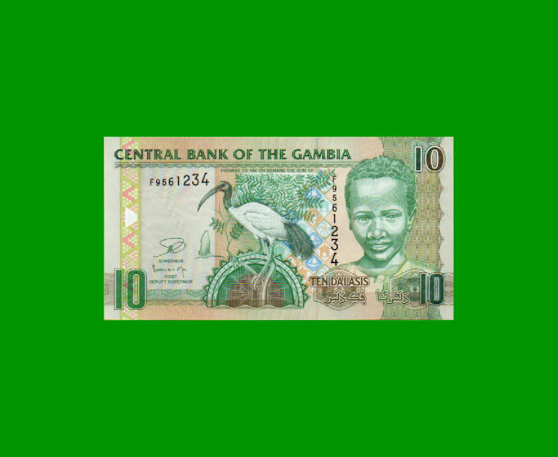 BILLETE DE GAMBIA 10 DALASIS, PICK 26, ESTADO SIN CIRCULAR.-