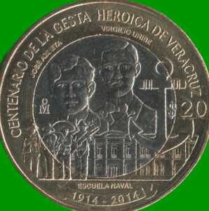 MONEDA DE MEXICO 20 PESOS, BIMETALICA, AÑO 2014, ESTADO NUEVA.-