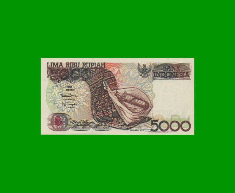 BILLETE DE INDONESIA 5.000 RUPIAS, PICK 130f, AÑO 1992/1997, ESTADO SIN CIRCULAR.-