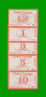 SET DE 5 BONOS TICKET TRUEQUE, ZONA NOROESTE, 0,5; 1; 3; 5; Y 10 CREDITOS, MG 305; 306; 308 a 310, ESTADO MB+ a S/ C.- - Imagen 2