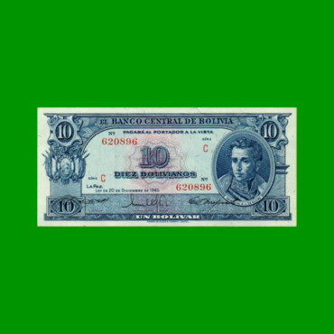 BILLETE DE BOLIVIA 10 BOLIVIANOS, PICK 139c, AÑO 1945, ESTADO EXCELENTE+ .-