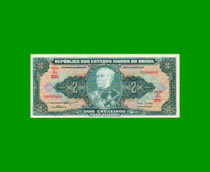 BILLETE DE BRASIL 2 CRUZEIROS, PICK 157Aa, AÑO 1956, ESTADO EXCELENTE.-