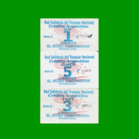 SET DE 3 BONOS TICKET RED SOLIDARIO DEL TRUEQUE NACIONAL - CREDITO ARGENTINO, 1; 3 Y 5 CREDITOS, MG 513 A 515, ESTADO B A EXC+ .-