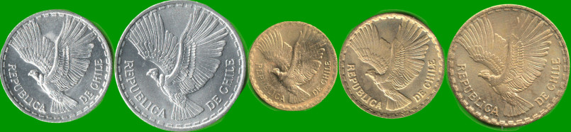 CHILE SET DE CINCO MONEDAS 1/2, 1, 2, 5 Y 10 CENTIMOS, AÑO 1962/ 1965, ESTADO NUEVAS.- - Imagen 2