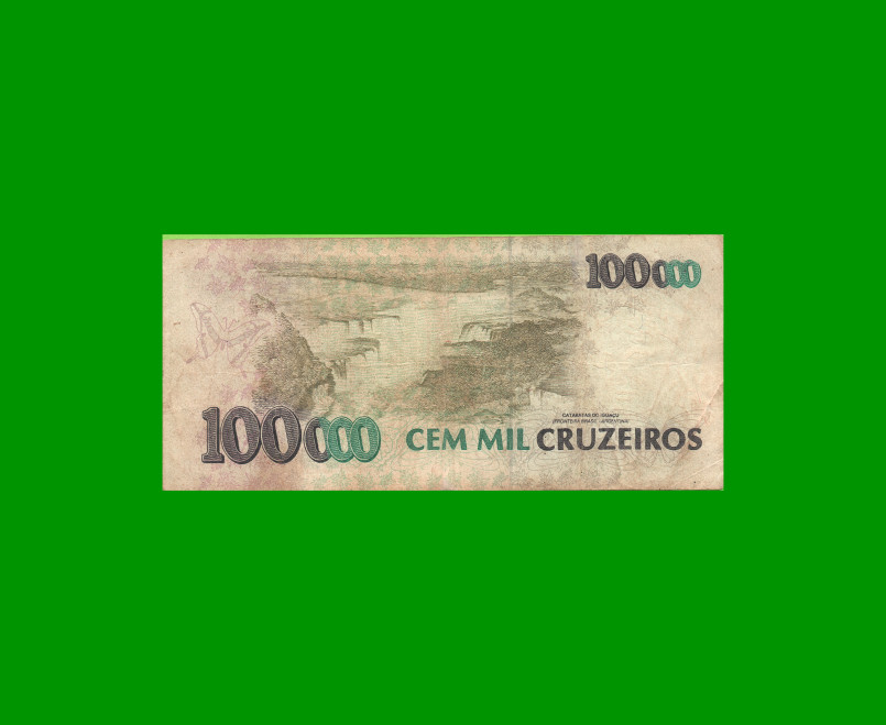 BILLETE DE BRASIL 100.000 CRUZEIROS, PICK 235a, AÑO 1992, ESTADO BUENO.- - Imagen 2