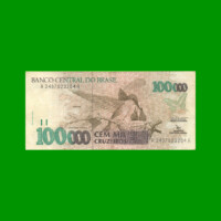 BILLETE DE BRASIL 100.000 CRUZEIROS, PICK 235a, AÑO 1992, ESTADO MUY BUENO- .-