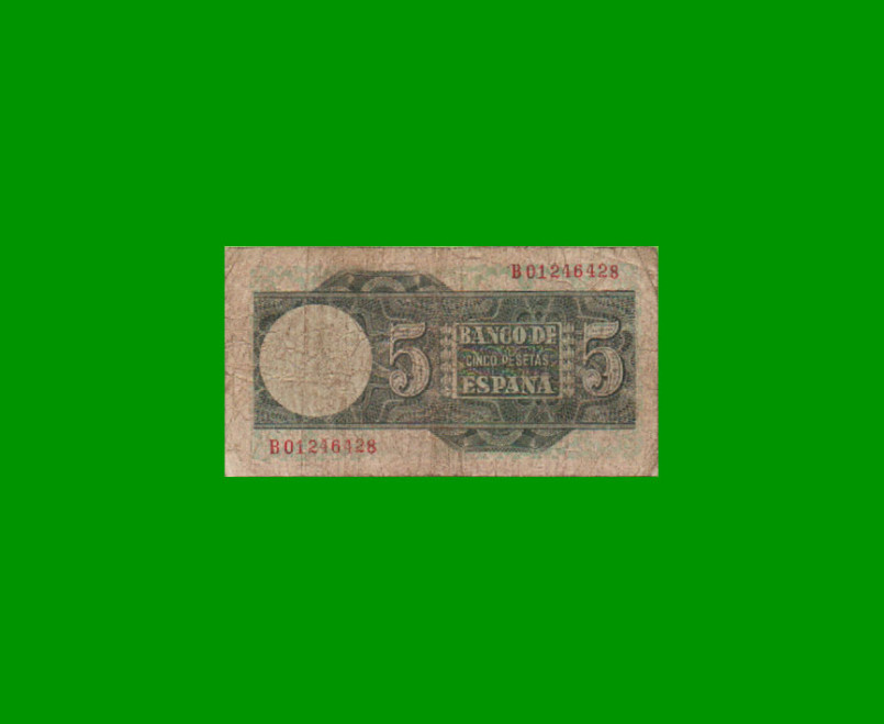 BILLETE DE ESPAÑA 5 PESETAS, PICK 136, AÑO 1948, ESTADO BUENO.- - Imagen 2