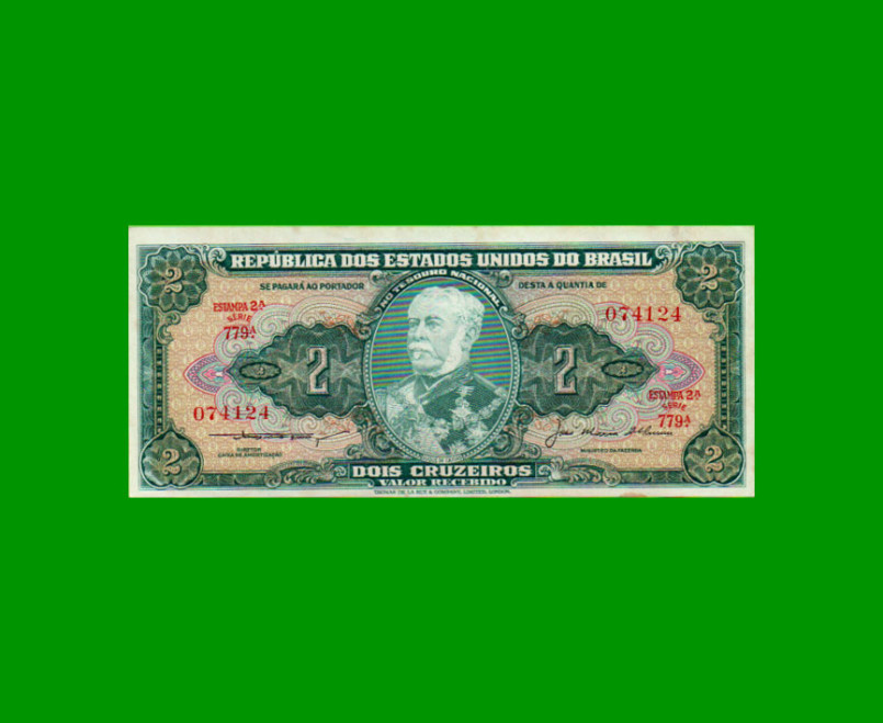 BILLETE DE BRASIL 2 CRUZEIROS, PICK 157Ab, AÑO 1956, ESTADO SIN CIRCULAR.-