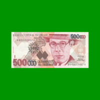 BILLETE DE BRASIL 500.000 CRUZEIROS RESELLADO 500 CRUZEIROS REALES, PICK 239a, AÑO 1993, ESTADO EXCELENTE+ .-