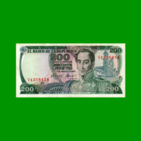 BILLETE DE COLOMBIA $ 200,00, PICK 417b, AÑO 1975, ESTADO EXCELENTE+ .-