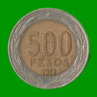 MONEDA DE CHILE 500 PESOS, BIMETALICA , AÑO 2002 , ESTADO USADA.-