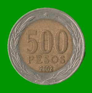 MONEDA DE CHILE 500 PESOS, BIMETALICA , AÑO 2002 , ESTADO USADA.-